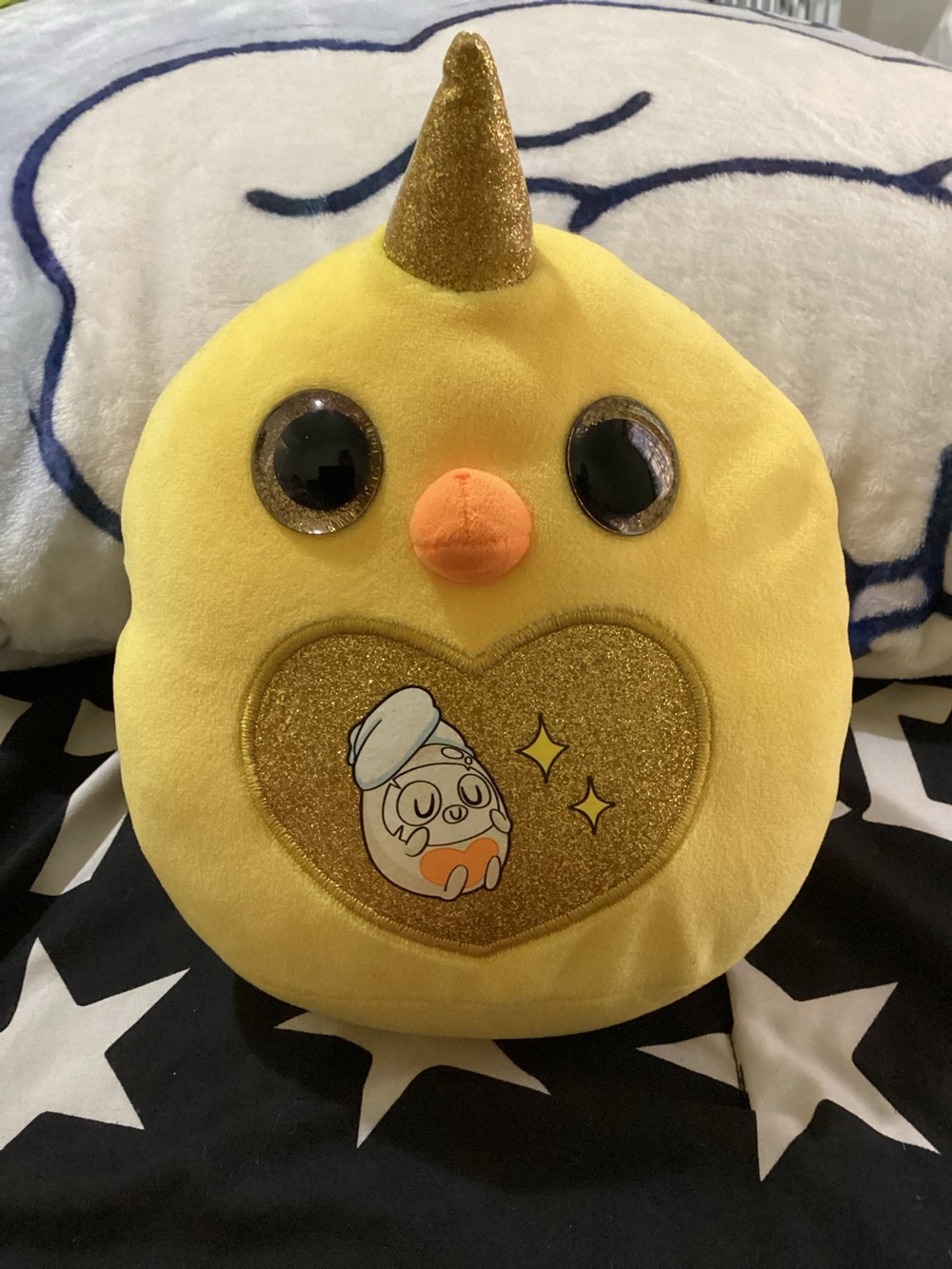 Yellow Plush Bird Toy with Gold Heart Accent